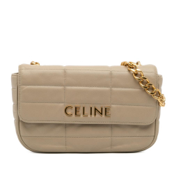 Celine B Celine Brown Light Brown Goatskin Leather Matelasse Monochrome Chain Shoulder Bag Italy