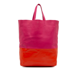 Celine B Celine Pink Hot Pink with Orange Calf Leather Bicolor Vertical Cabas Tote Italy