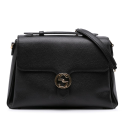 Gucci B Gucci Black Calf Leather Medium Dollar Interlocking G Satchel Italy