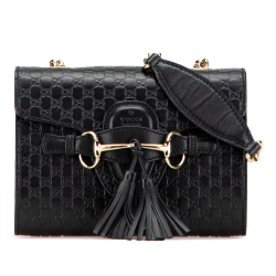 Gucci AB Gucci Black Calf Leather Mini Microguccissima Emily Crossbody Italy