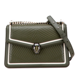 Bvlgari Green Olive Green Calf Leather Quilted skin Diamond Blast Serpenti Forever Crossbody Italy