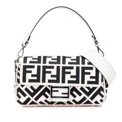 Fendi AB Fendi White Canvas Fabric Zucca Embroidered Baguette Satchel Italy