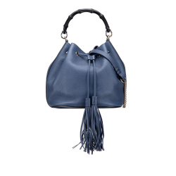 Gucci AB Gucci Blue Navy Calf Leather Miss Bamboo Tassel Bucket Bag Italy