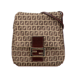 Fendi B Fendi Brown Beige Canvas Fabric Zucchino Crossbody Italy