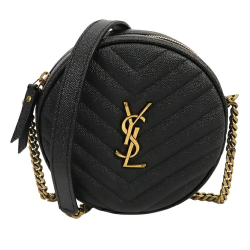 Saint Laurent AB Saint Laurent Black Calf Leather Grain De Poudre Chevron Round Vinyle Camera Bag Italy