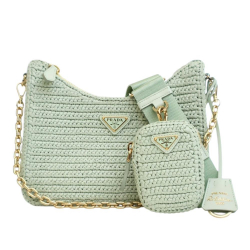 Prada AB Prada Green Mint Raffia Natural Material Yarn Effect Crochet Re Edition 2005 Satchel Italy