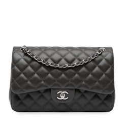 Chanel Classic Double Flap Jumbo Lambskin Leather Matelassè Handbag Grey