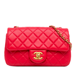Chanel Classic Single Flap Mini Lambskin Leather Pearl Crush Matelassè Shoulder Bag Red
