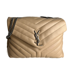 Saint Laurent Loulou Medium Leather Chevron Quilted Envelope Shoulder Bag Beige