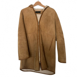 Massimo Dutti Manteau en daim doublé de fourrure d'agneau