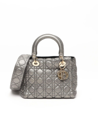 Christian Dior Medium Cannage Metallic Soft Lady Dior Bag