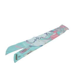 Hermès B Hermès Blue Light Blue Silk Fabric Caleche Mors Et Bouteilles Twilly Scarf France