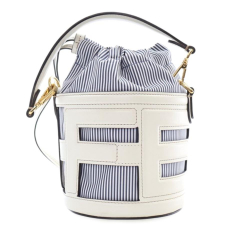 Fendi AB Fendi White with Blue Calf Leather Mini Nylon Vitello King Logo Step Out Bag Italy