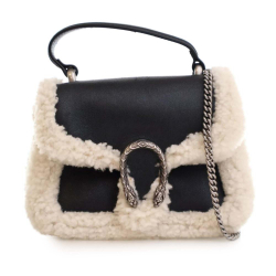 Gucci B Gucci Black Calf Leather Mini and Shearling Dionysus Top Handle Bag Italy