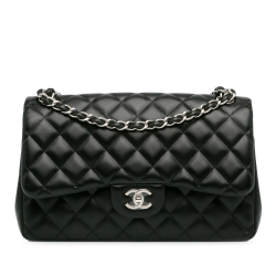 Chanel Classic Double Flap Jumbo Lambskin Leather Matelassè Handbag Black