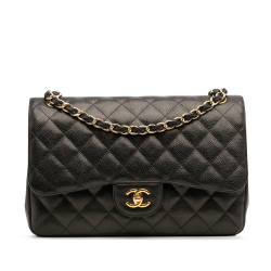 Chanel Classic Double Flap Jumbo Matelassè Caviar Leather Flap Handbag Black