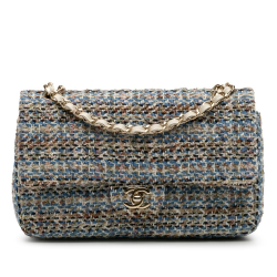 Chanel Classic Double Flap Medium Tweed Shoulder Bag Multicolor