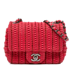 Chanel B Chanel Red Lambskin Leather Leather Paris Seoul Mini Crochet Lambskin Flap Italy