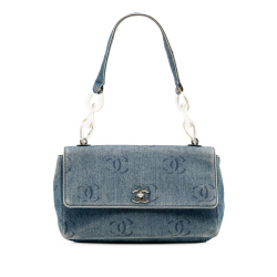 Chanel B Chanel Blue Denim Denim Fabric CC Printed Single Flap Italy