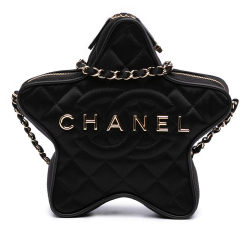 Chanel AB Chanel Black Satin Fabric Quilted Walk Of Fame Star Crossbody France