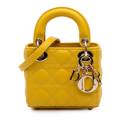 Christian Dior AB Dior Yellow Mustard Lambskin Leather Leather Micro Lambskin Cannage Lady Dior Italy