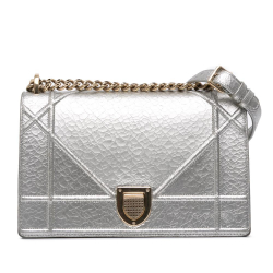 Christian Dior B Dior Silver Goatskin Leather Medium Metallic Ceramic Effect Deerskin Diorama Flap Italy