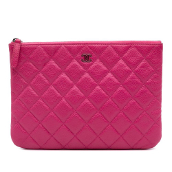 Chanel AB Chanel Pink Hot Pink Caviar Leather Leather Small Quilted Caviar O Case Clutch Italy