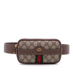Gucci AB Gucci Brown Beige Coated Canvas Fabric Small GG Supreme Web Ophidia Belt Bag Italy