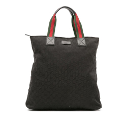 Gucci B Gucci Black Canvas Fabric GG Web Tote Italy