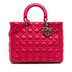Christian Dior B Dior Pink Strawberry Lambskin Leather Leather Large Lambskin Cannage Lady Dior Italy