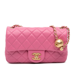 Chanel Pink Lambskin Leather Leather Mini Rectangular Classic Lambskin Pearl Crush Single Flap Italy