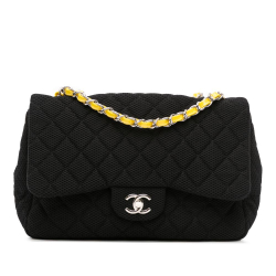 Chanel AB Chanel Black Chemical Fiber Fabric Jumbo Classic Mesh Single Flap Italy
