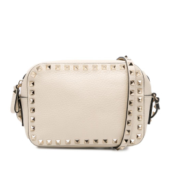 Valentino AB Valentino White Ivory Calf Leather Grainy skin Rockstud Camera Bag Italy