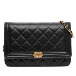 Chanel B Chanel Black Lambskin Leather Leather Quilted Lambskin Boy Wallet On Chain Italy