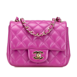 Chanel AB Chanel Purple Magenta Lambskin Leather Leather Mini Square Classic Lambskin Single Flap Italy