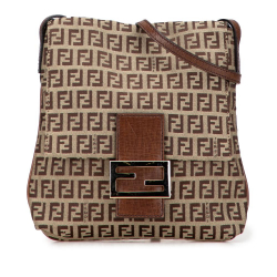 Fendi B Fendi Brown Beige Canvas Fabric Zucchino Crossbody Italy