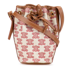Celine AB Celine Brown Beige Canvas Fabric Micro Triomphe Embroidered Drawstring Bucket Bag Italy