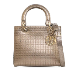 Christian Dior B Dior Gold Patent Leather Leather Medium Metallic Patent Microcannage Lady Dior Italy