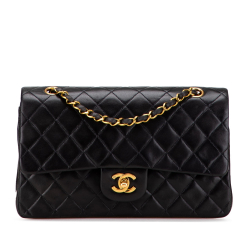 Chanel Vintage Classic Double Flap Medium Lambskin Leather Matelassè Shoulder Bag Black