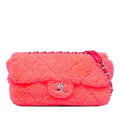 Chanel AB Chanel Pink Hot Pink Cotton Fabric Medium Quilted Terry Cloth Coco Beach Flap Italy