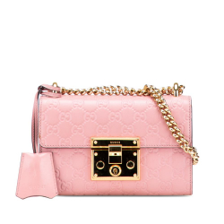 Gucci B Gucci Pink Calf Leather Small Guccissima Padlock Crossbody Italy