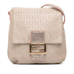 Fendi B Fendi Gold Canvas Fabric Zucchino Metallic Flap Crossbody Italy