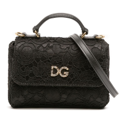 Dolce&Gabbana AB Dolce & Gabbana Black Silk Fabric and Lace Crystal Embellished DG Flap Satchel Italy
