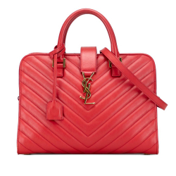 Saint Laurent B Saint Laurent Red Calf Leather Small Chevron skin Monogram Cabas Satchel Italy