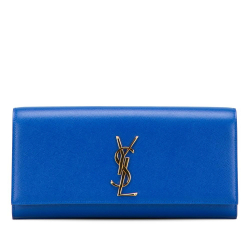Saint Laurent AB Saint Laurent Blue Calf Leather Grain de Poudre Monogram Cassandre Clutch Italy