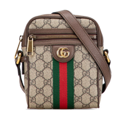 Gucci B Gucci Brown Beige Coated Canvas Fabric Mini GG Supreme Ophidia Crossbody Italy