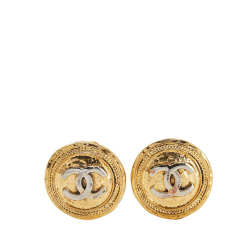 Chanel B Chanel Gold with Silver Gold Plated Metal and Silver Plated CC Round Clip On Earrings France