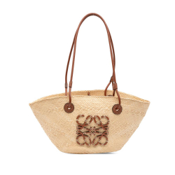 Loewe B LOEWE Brown Beige Raffia Natural Material Paulas Ibiza Small Anagram Tote Spain