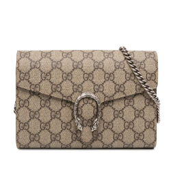 Gucci AB Gucci Brown Beige Coated Canvas Fabric GG Supreme Dionysus Chain Wallet Italy
