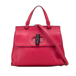 Gucci B Gucci Red Calf Leather Medium Bamboo Daily Satchel Italy